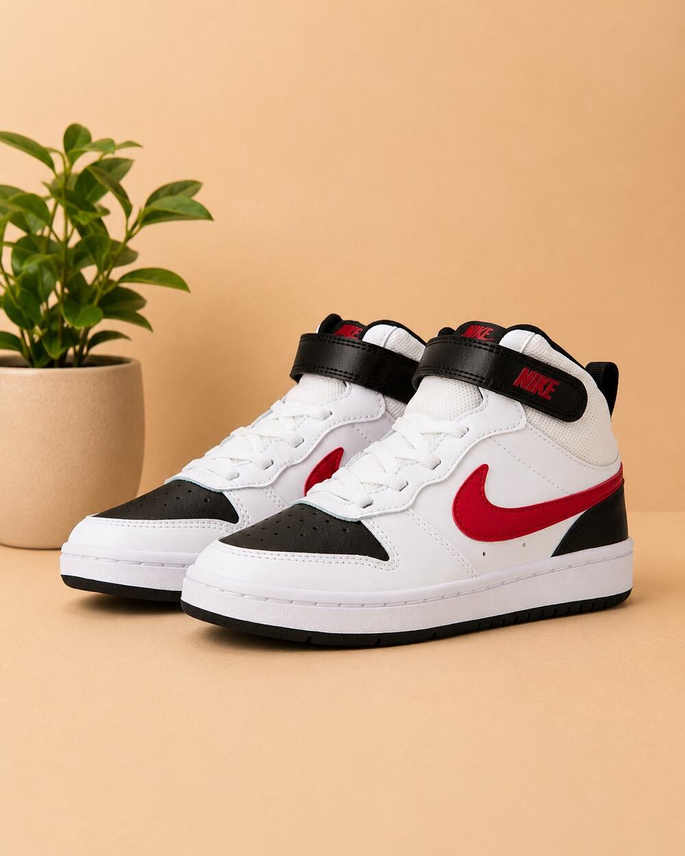NWT Nike Court Borough Mid 2 Little Kids Shoes White Red Black Size 2Y
